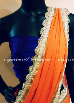 The Pearly gold bright orange Saree