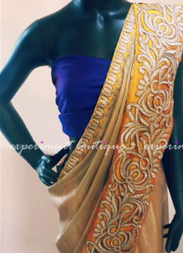 The Royal Gold peach yellow saree