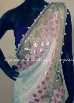 Amazing pastel pearly cream Saree